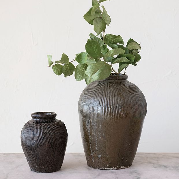 Found Clay Textured Jar Vase | Antique Farm House