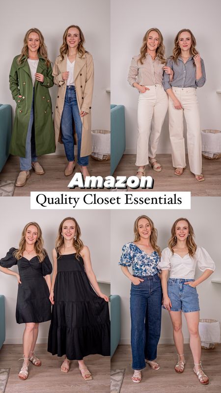 Amazon quality closet essentials for spring!
Lined trench coats. XS in tan & small in green. Green is waterproof & has removable hood. Tan is a cotton nylon blend. 
XS in puffer sleeved cotton tops
XS in both black dresses. Puffed sleeve dress is linen & maxi is tencel. 
Small in cotton striped button down shirts
#amazon #blackdress #amazonfashion

#LTKSeasonal