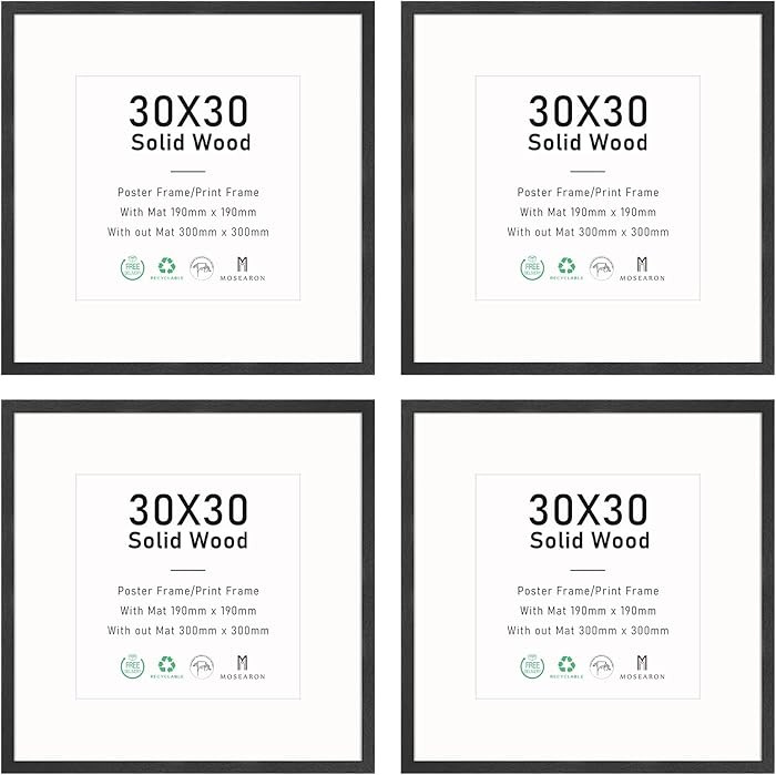 12x12 Certificate Picture Frame,Black Wood Photo Frame with mount for 8x8 print,Poster Frame with... | Amazon (UK)