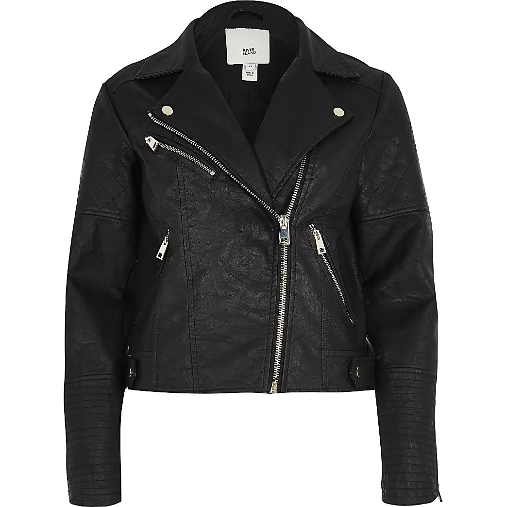 Black Faux Leather biker jacket | River Island (UK & IE)