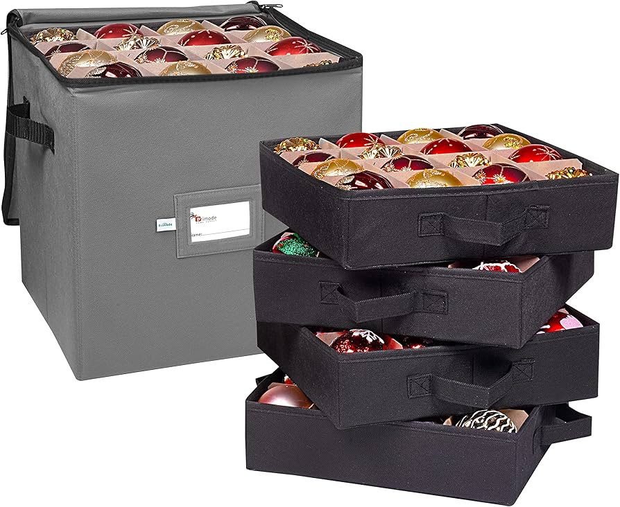 Primode Christmas Ornament Storage Box, 4 Individual Trays Xmas Storage Container, Fits 64 Orname... | Amazon (US)