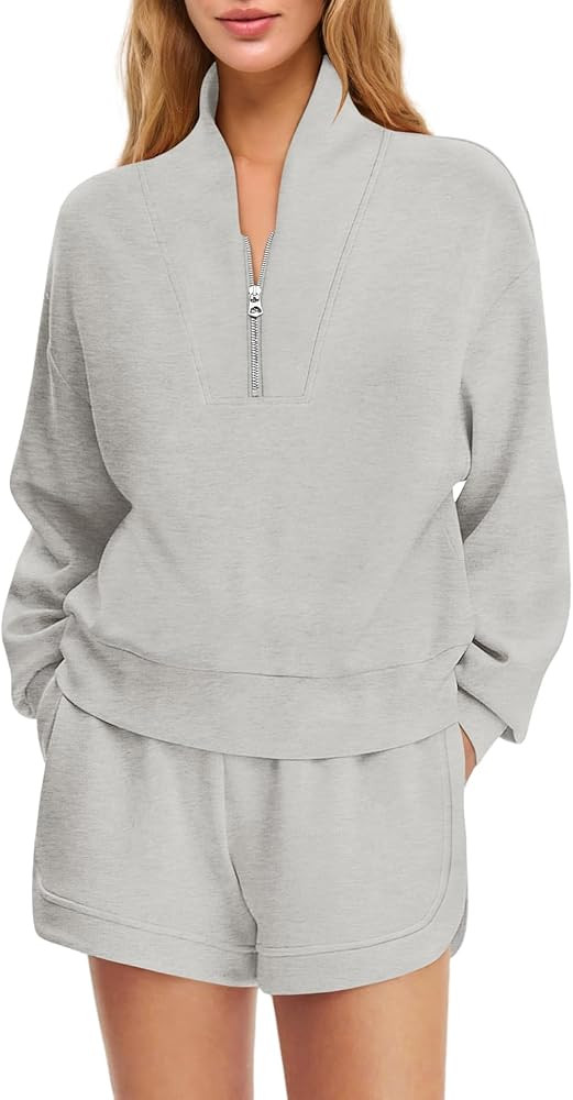 SENSERISE Women Lounge Sets Sweatsuits 2 Piece Set Quarter Zip Sweatshirt Shorts Sets Summer Trav... | Amazon (US)