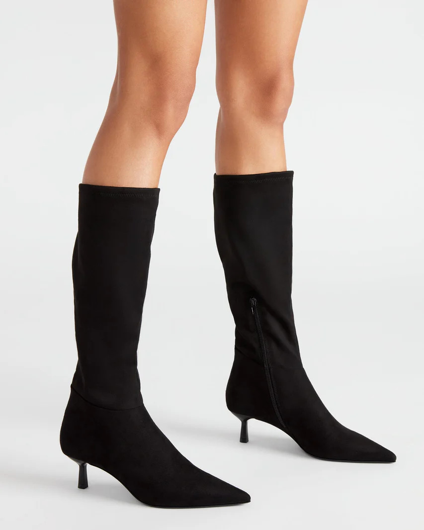 ASTORIA Black Pointed Toe Kitten Heel Boot | Women's Boots | Steve Madden (US)
