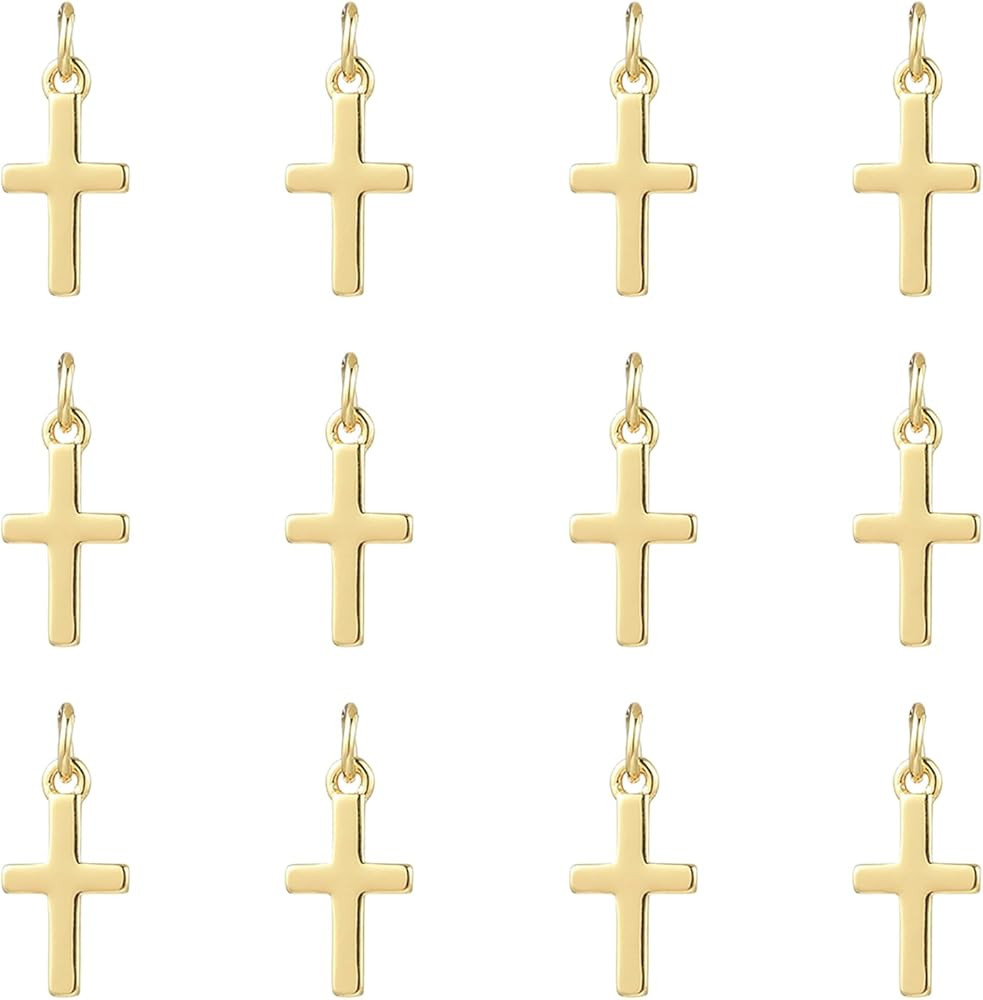 18K Gold Plated Cross Charms for Jewelry Making Brass Jesus Dangle Charm Cute Christ Pendants Bul... | Amazon (US)