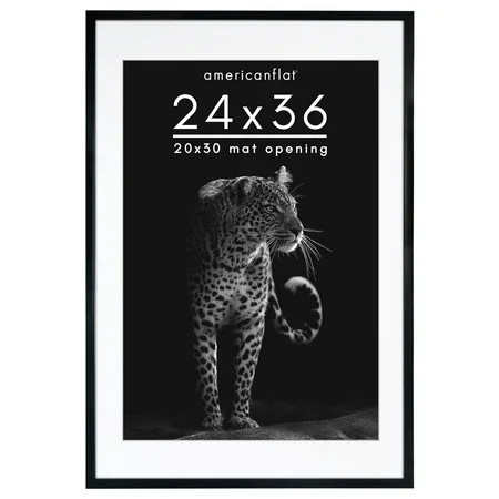Americanflat 24" x 36" Gallery-Style Picture Frame with Mat to Secure Artwork, Prints, and Photos - Black | Walmart (US)