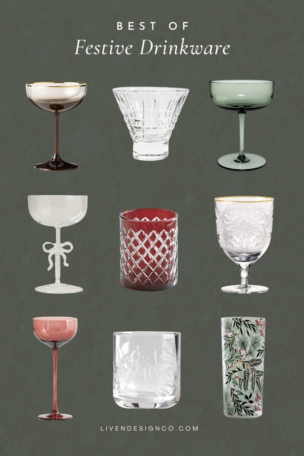 Festive drinkware. Christmas drinkware. Christmas party. Goblet. Wine glasses. Gift ideas. Old fashioned glasses. Coupe glasses. Martini glasses 

#LTKHoliday #LTKSeasonal #LTKHome