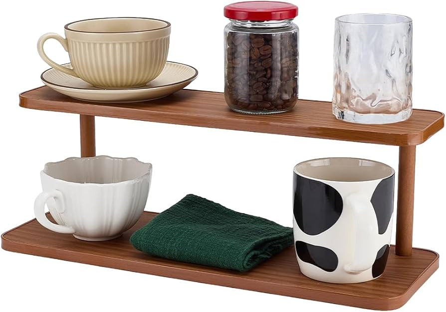 INFUNLY Small DIY Desktop Wood Shelf 15.8x5.5x5.7 Desktop Countertop Organizer Rattan-Look Matcha... | Amazon (US)