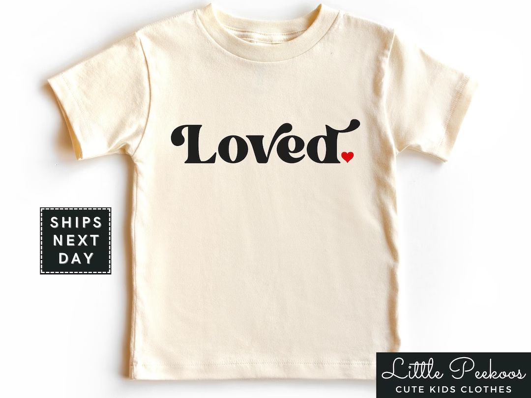 Loved Valentine's Kids Shirt, Retro Vintage "Loved" Natural Baby Onesie®, Cute Gender Neutral To... | Etsy (US)