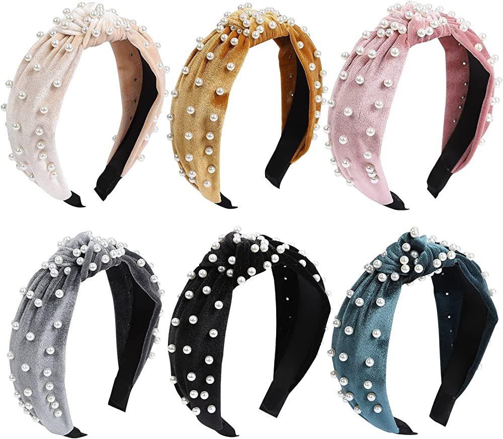 Tyfthui 6 Pcs Pearl Headbands for Women, Wide Headbands Knotted Headbands for Women, Headbands fo... | Amazon (US)