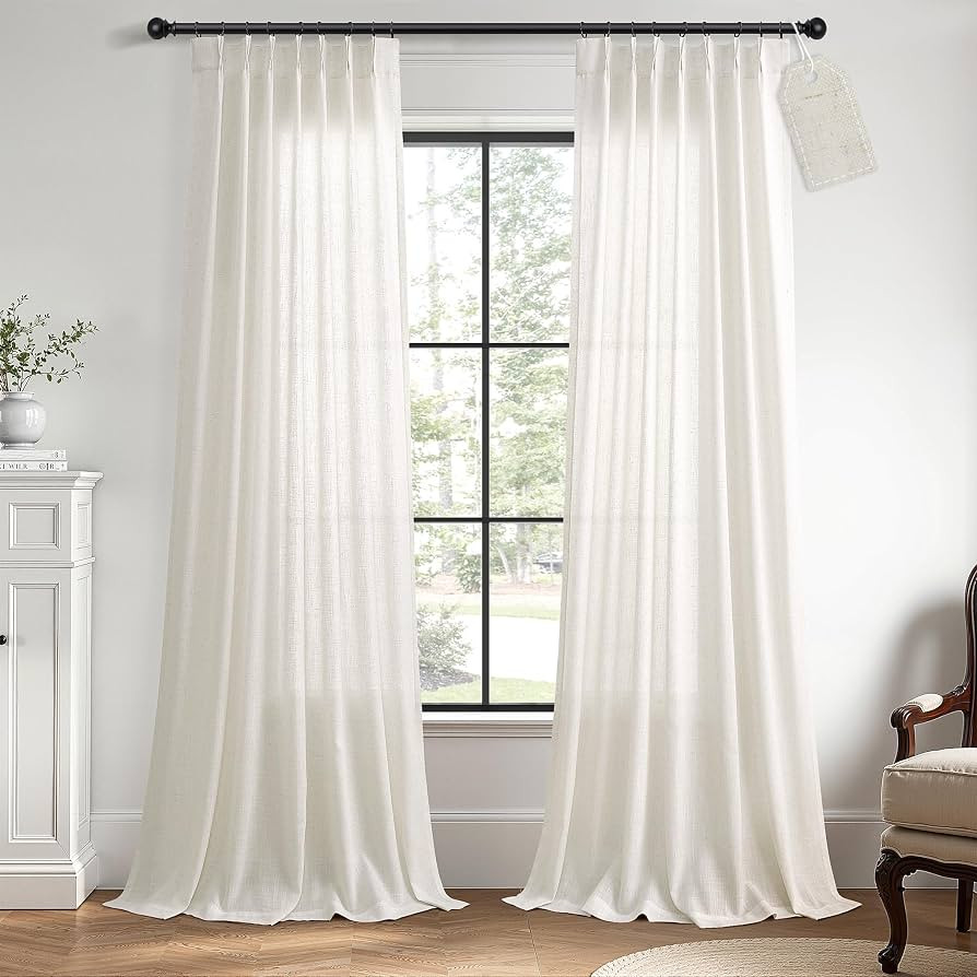 SMABU Extra Long Linen Curtains Pinch Pleated 108 Inches Natural 2 Panels | Amazon (US)