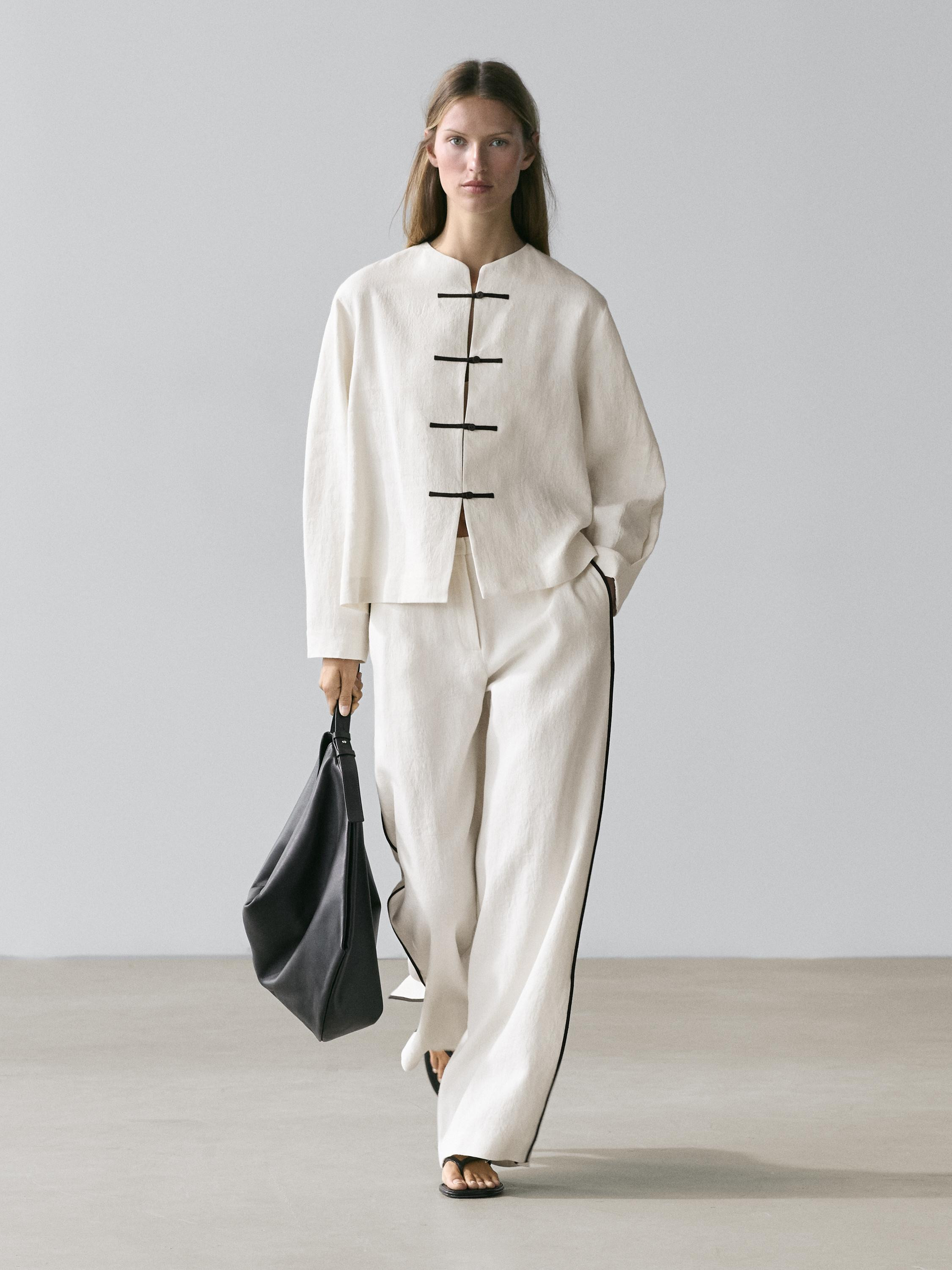 Linen overshirt with button details | Massimo Dutti UK