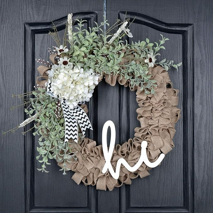 QUNWREATH Wreath for Front Door Winter Wreath Burlap Wreath 18 Inch Handmade Wreath Hydrangea Wre... | Amazon (US)