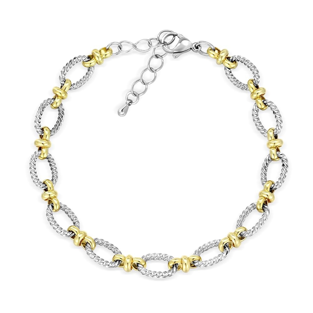 Two-Tone Link Bracelet for Women Silver-Tone & Gold-Tone Twisted Rope Chain Bracelet Adjustable L... | Amazon (US)