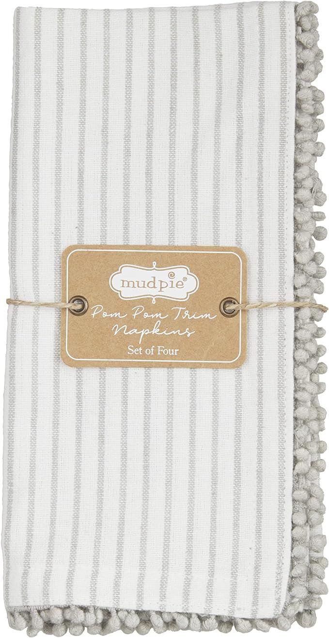 Mud Pie Gray Pom Cloth Napkin Set, Stripe, 18" x 18" | Amazon (US)