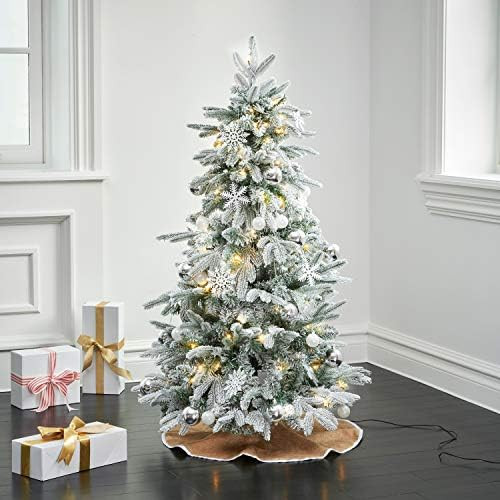 Amazon.com: 4ft Flocked Christmas Tree, Prelit - 150 LED Lights, 50 Ornaments and Burlap Tree Ski... | Amazon (US)