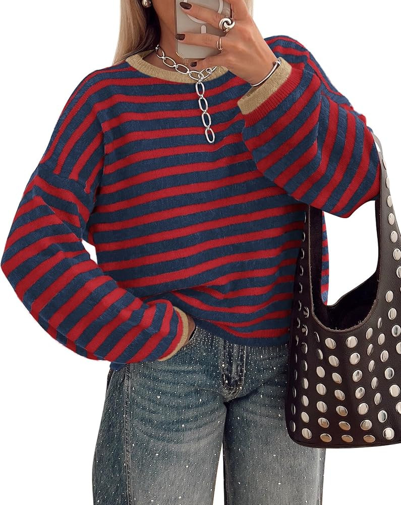 BTFBM Women's Lightweight Oversized Striped Sweater | Amazon (US)