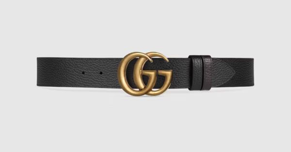 Reversible leather belt with Double G buckle | Gucci FR