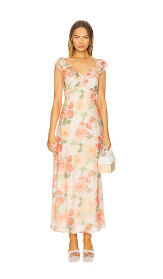 Aida Frill Maxi Dress in Apricot Floral | Revolve Clothing (Global)