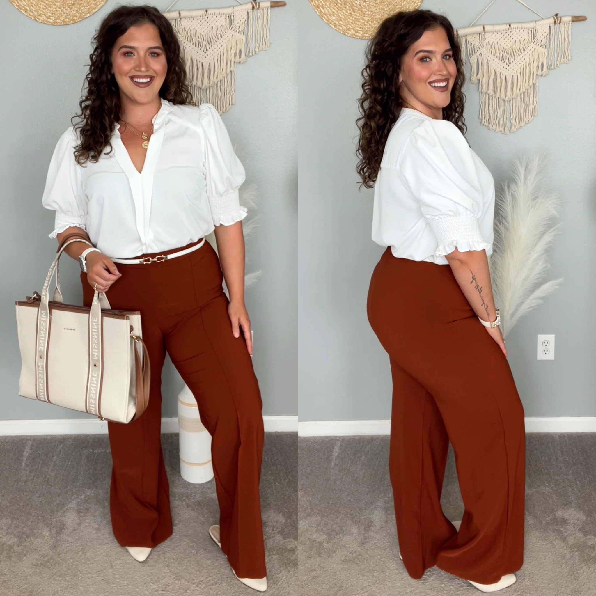 Midsize Fall business casual office outfits workwear 👩🏼‍💼🍂💼 
Blouse: XL 
Pants: XL 
#midsizeoutfits #ootd #businesscasual #workwear #teacheroutfits #officeoutfits #amazonfashion #affordablestyle #blouse #fallfashion #slacks #handbag #laptopbag #mules 

#LTKBacktoSchool #LTKmidsize #LTKworkwear