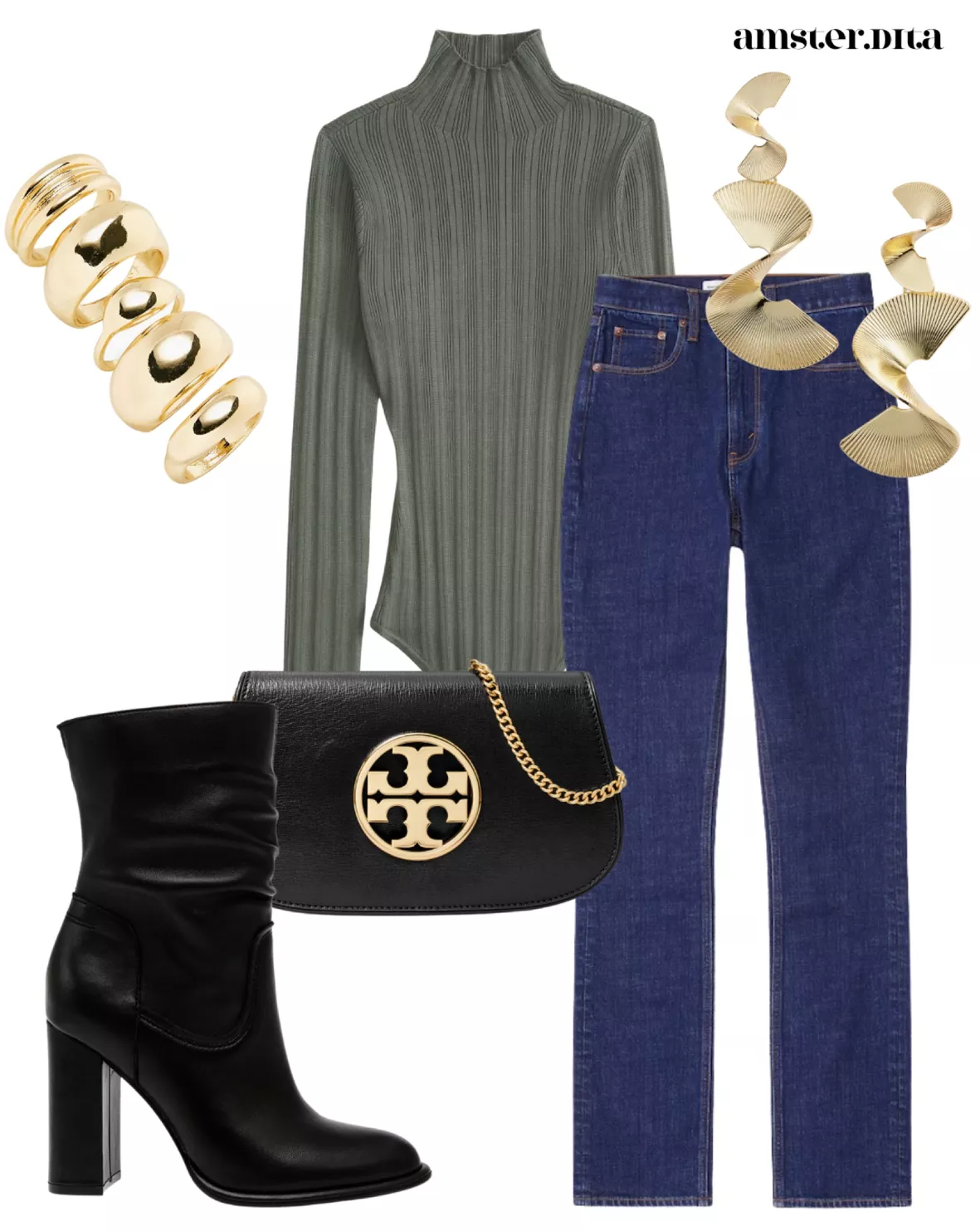 Blue Turtle Neck Sweater Outfit Inspiration