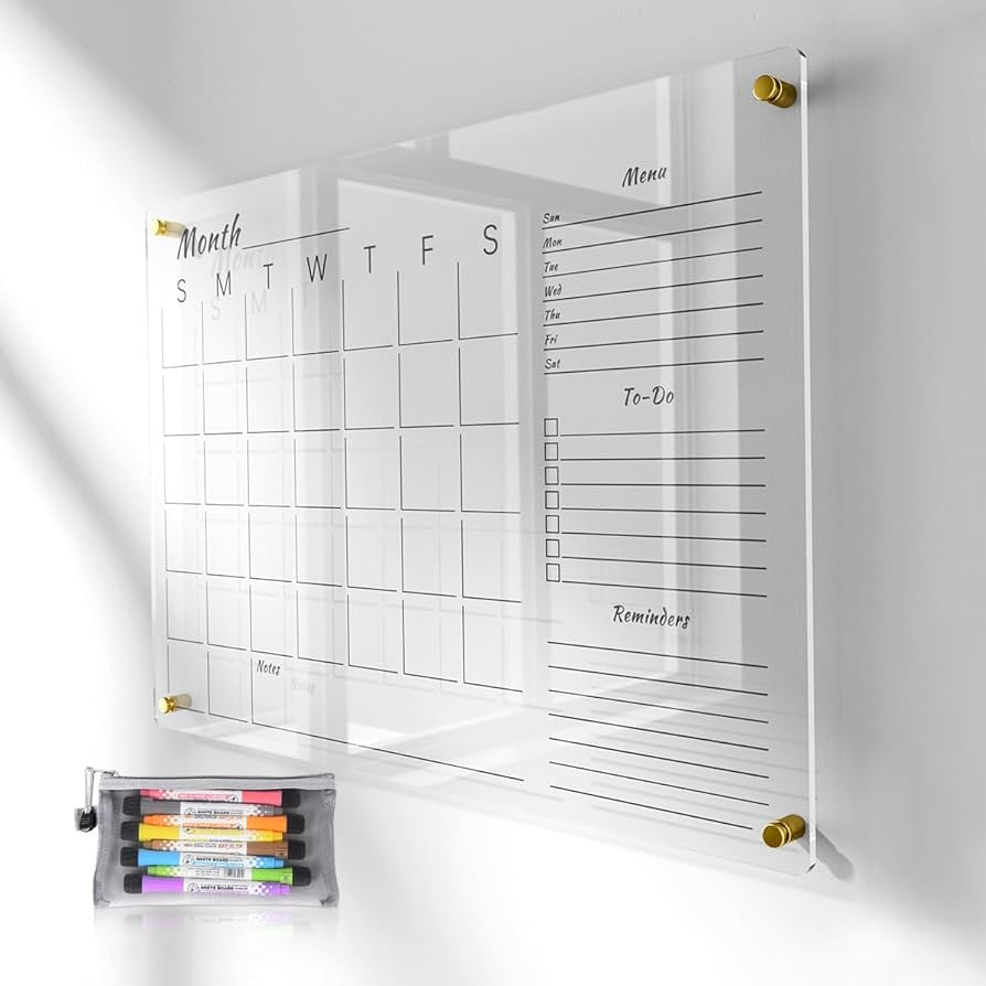 28x20" Clear Acrylic Wall Calendar with Dry Erase Surface, Large Monthly Planner Board, Includes ... | Amazon (US)