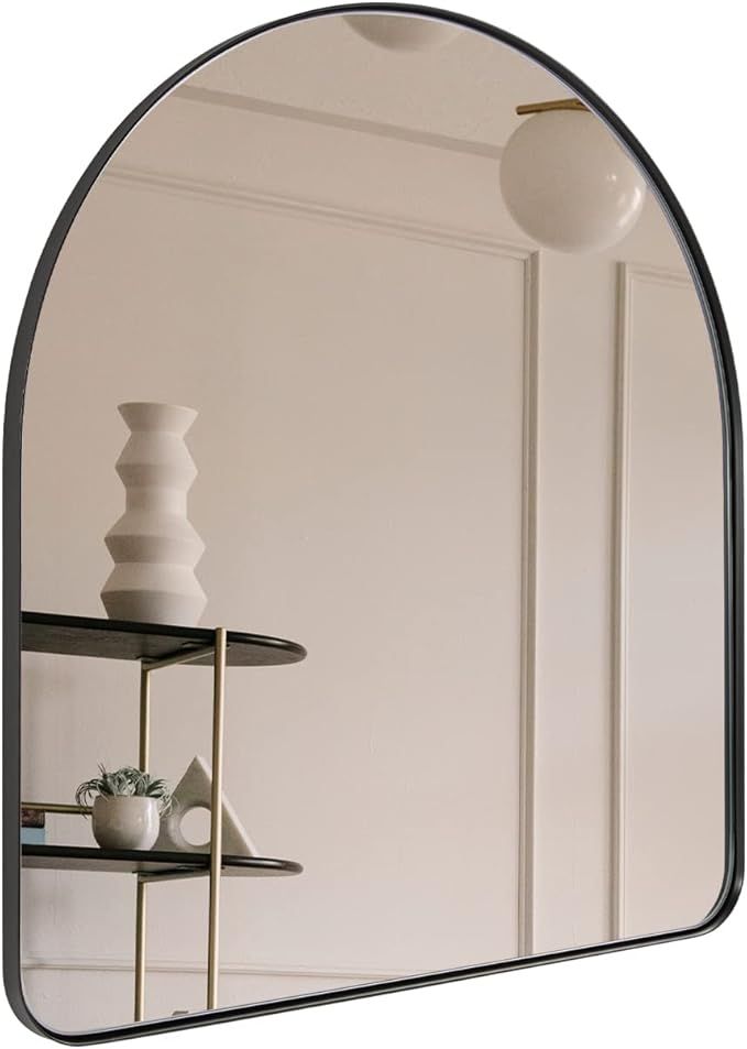 ANDY STAR Arched Mirror, 26" x 28" Black Bathroom Mirror in Stainless Steel Metal Frame, Arch Top... | Amazon (US)