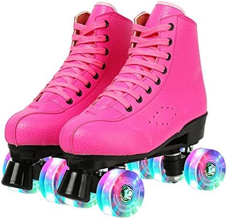 Womens Roller Skates PU Leather High-top Roller Skates Four-Wheel Double Row Light Up Roller Skat... | Amazon (US)