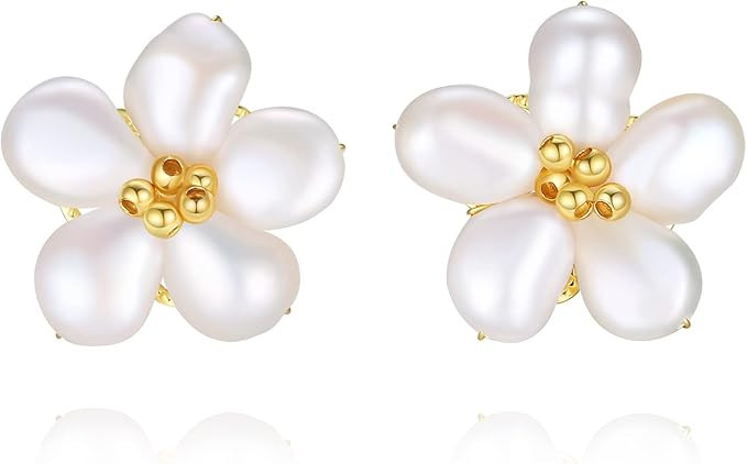 Baroque Pearl Earrings Dangle for Women 14k Gold Plated Pearl Stud Earrings Jewelry Gift | Amazon (US)
