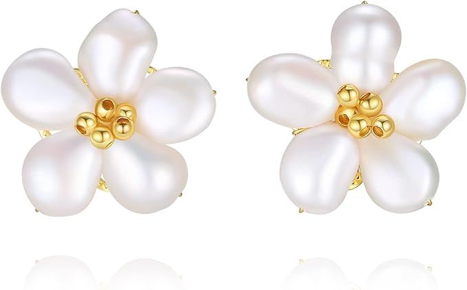 Baroque Pearl Earrings Dangle for Women 14k Gold Plated Pearl Stud Earrings Jewelry Gift | Amazon (US)