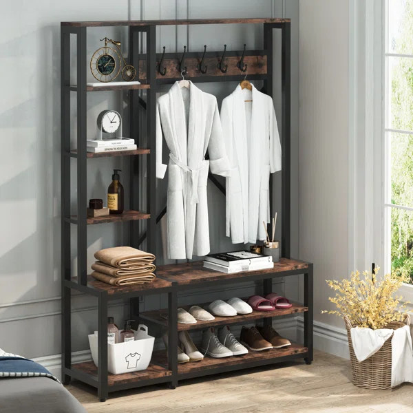 Emelyne 47.2'' Wide Iron Hall Tree with Bench and Shoe Storage | Wayfair North America