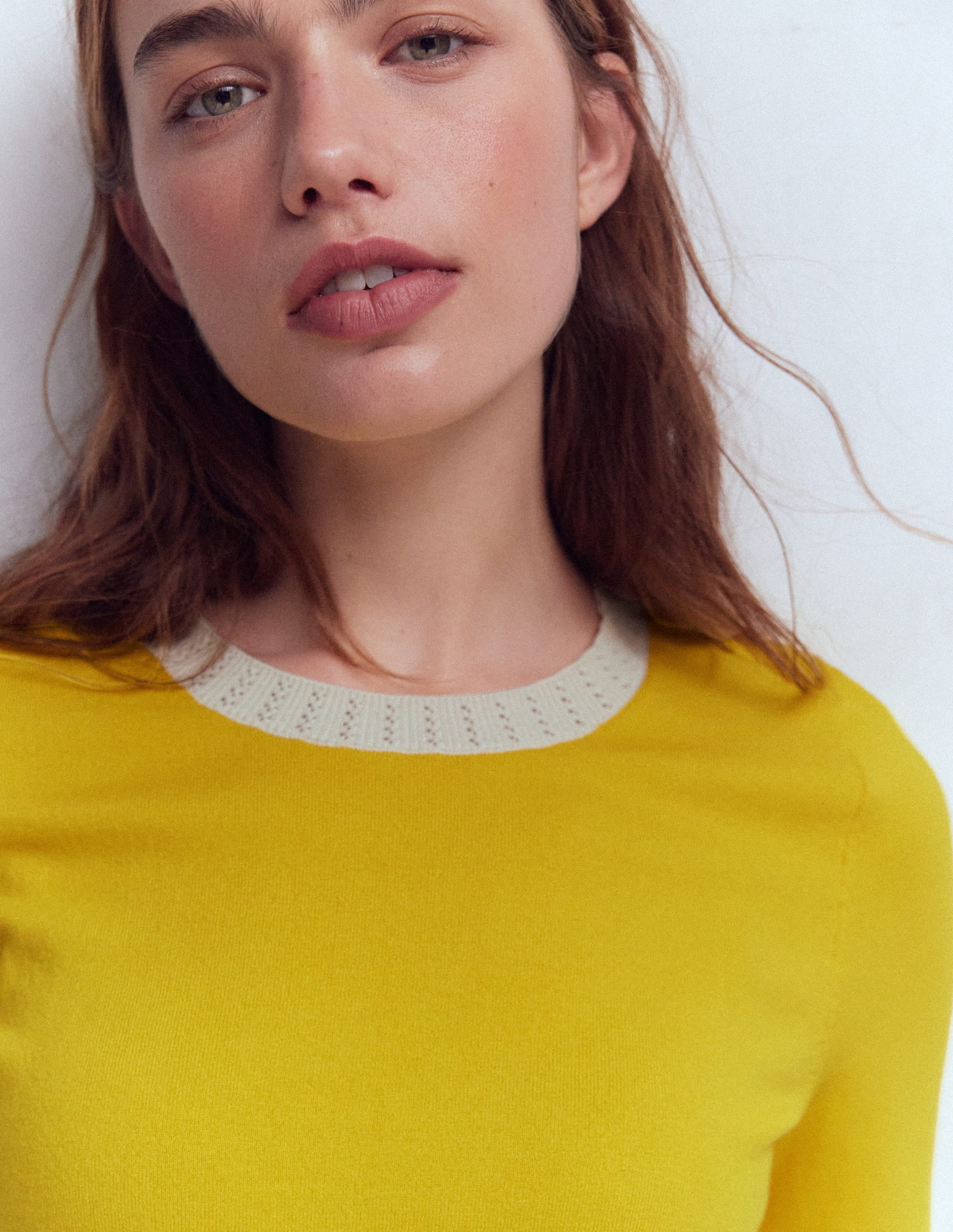 Emilia Cotton Crew T-shirt-Pineapple Yellow, Ivory | Boden (US)