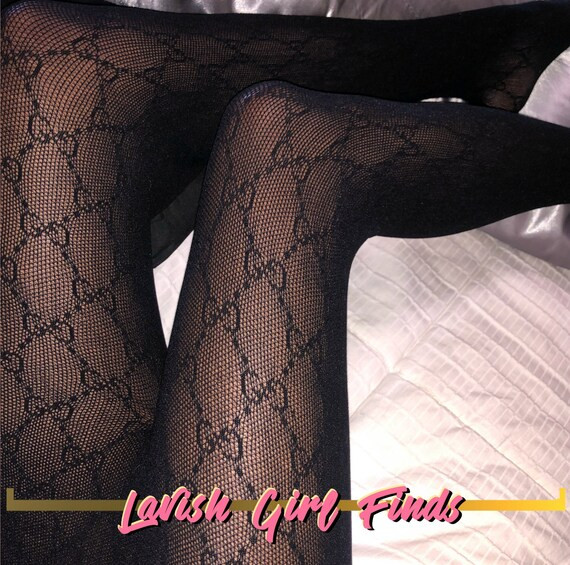PREORDER  | Quality Designer Inspired Black GG Tights |  Monogram Logo Tights | Luxury Mesh Fishn... | Etsy (US)