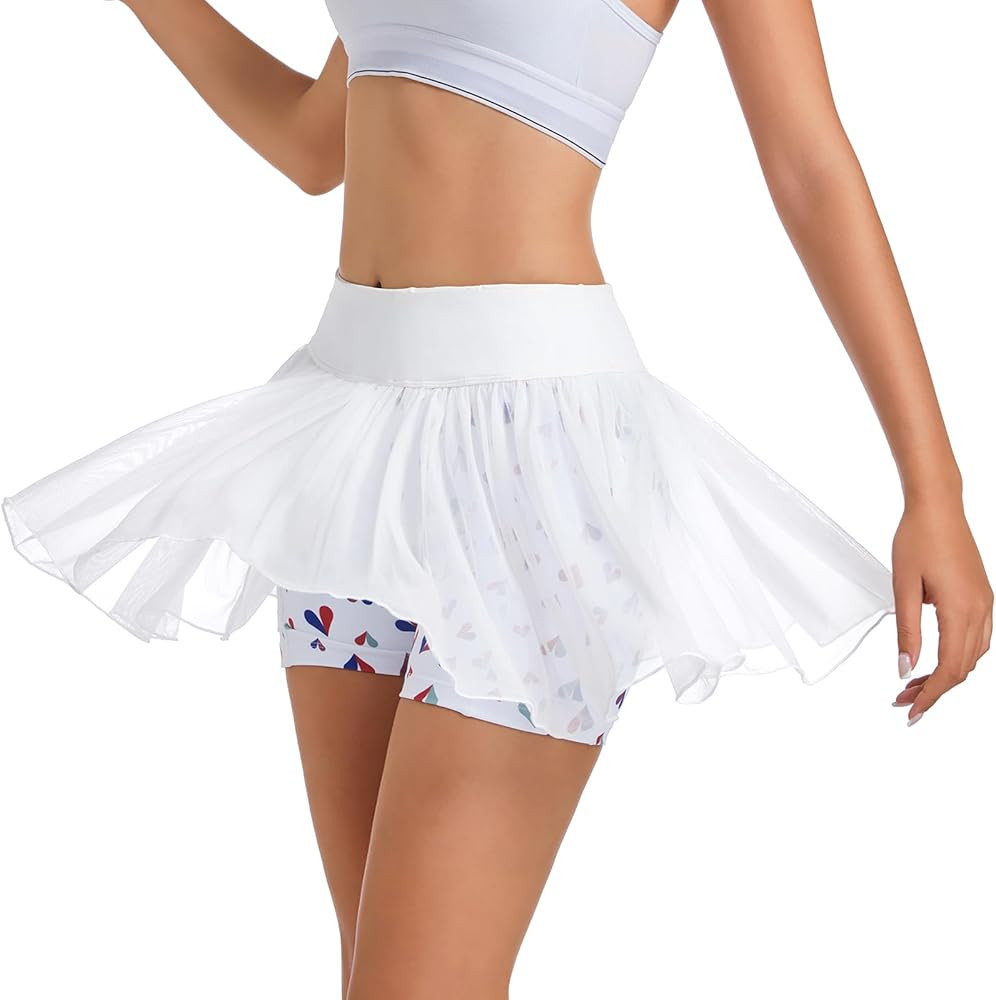 Ibeauti Womens Mini Flowy Skort High Waisted Pleated Tennis Golf Skirts Mesh Ruffler Athletic Ski... | Amazon (US)