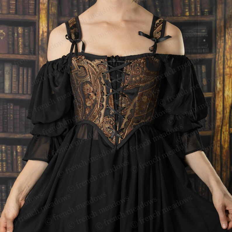 Renaissance Corset in Black Gold Paisley Pirate Wench Top Renaissance Bodice Stays Strapless Cott... | Etsy (US)