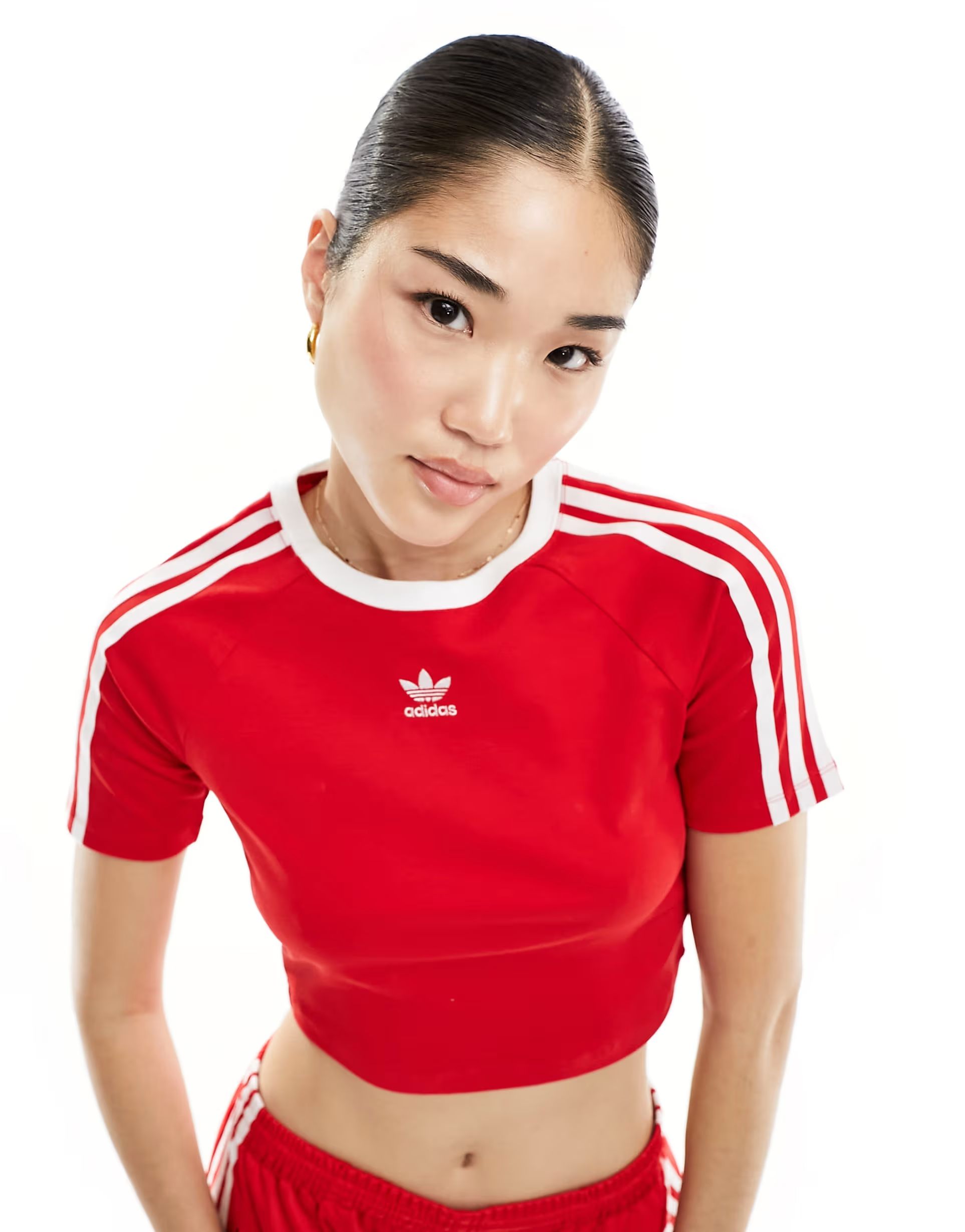 adidas Originals three stripe baby tee in red | ASOS | ASOS (Global)