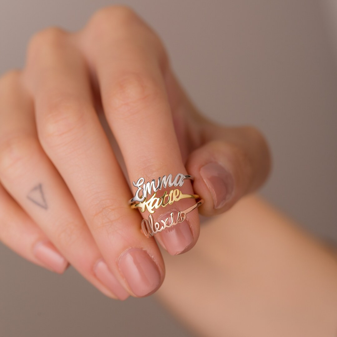 Stackable Name ring, Personalise, Gold,  Name Ring, Child Name Ring for Mom, Mother's Day Gift, S... | Etsy (US)