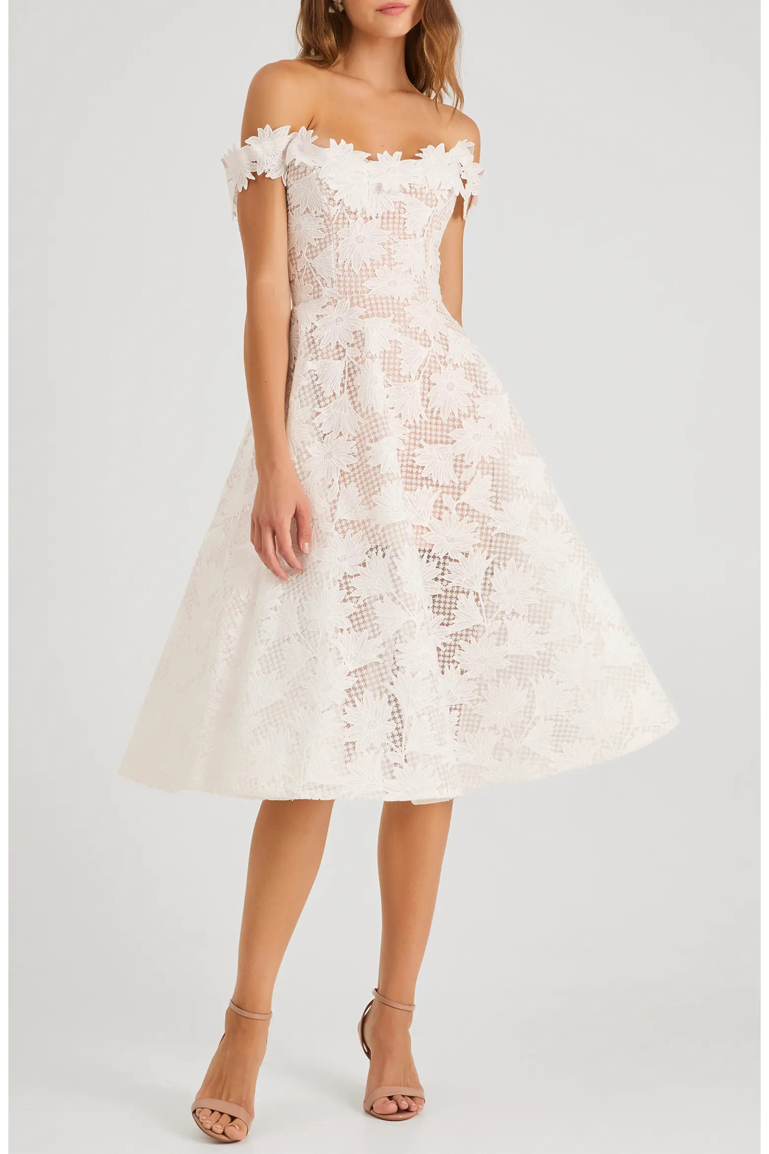 Valentina Floral Appliqué Off the Shoulder Cocktail Midi Dress (Women) | Nordstrom | Nordstrom