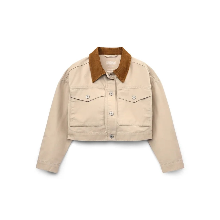 Weekend Academy Girls Denim Workwear Jacket with Corduroy Collar, Sizes 4-18 | Walmart (US)