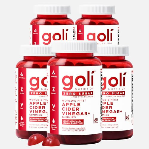Goli Zero Sugar Apple Cider Vinegar Gummies - Vitamin B12, Probiotics to Address Bloating. No Artificial Sweeteners, No Sugar Alcohols. Vegan, Plant Based, Non-GMO, Gluten-Free & Gelatin Free. (5) | Amazon (US)
