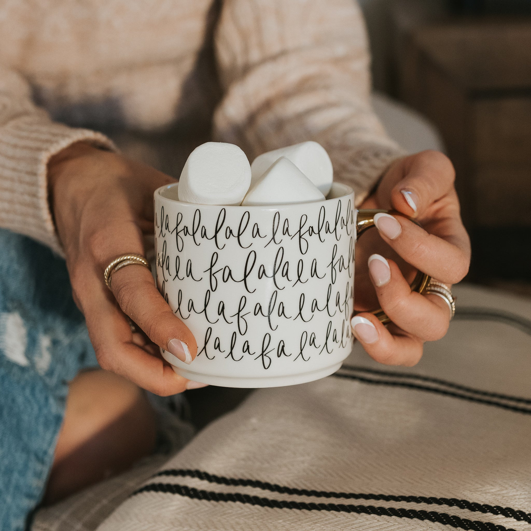 Fa La La La - Black, White, + Gold Handle Coffee Mug | Sweet Water Decor, LLC