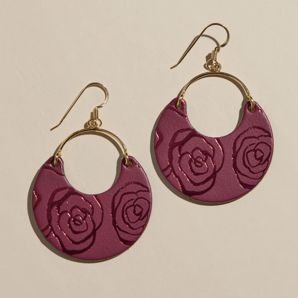 Burgundy Rosette Ninas | Nickel and Suede