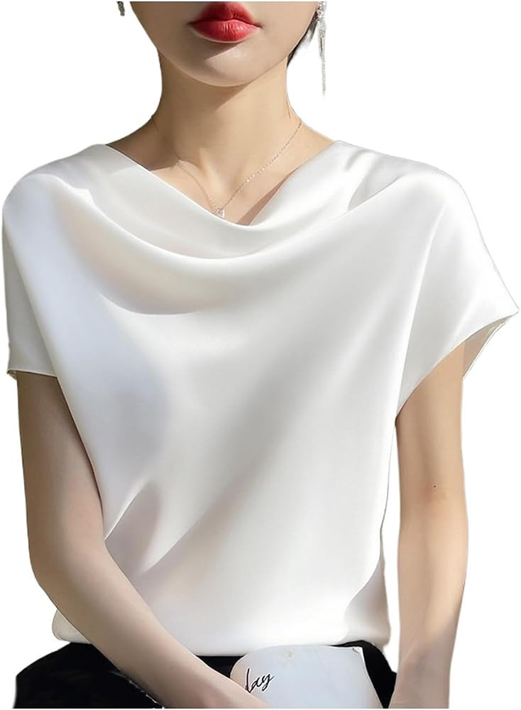 Silk Blouse for Women, Women's Cap Sleeve Silk Tops Satin Blouse Solid Tanks French Collar Style ... | Amazon (US)