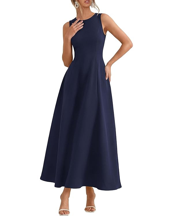PRETTYGARDEN Women's Maxi Dress Summer Wedding Guest 2026 Spring A Line Long Tank Flowy Modest Sl... | Amazon (US)