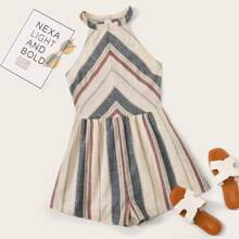 Plus Halterneck Striped Romper | SHEIN