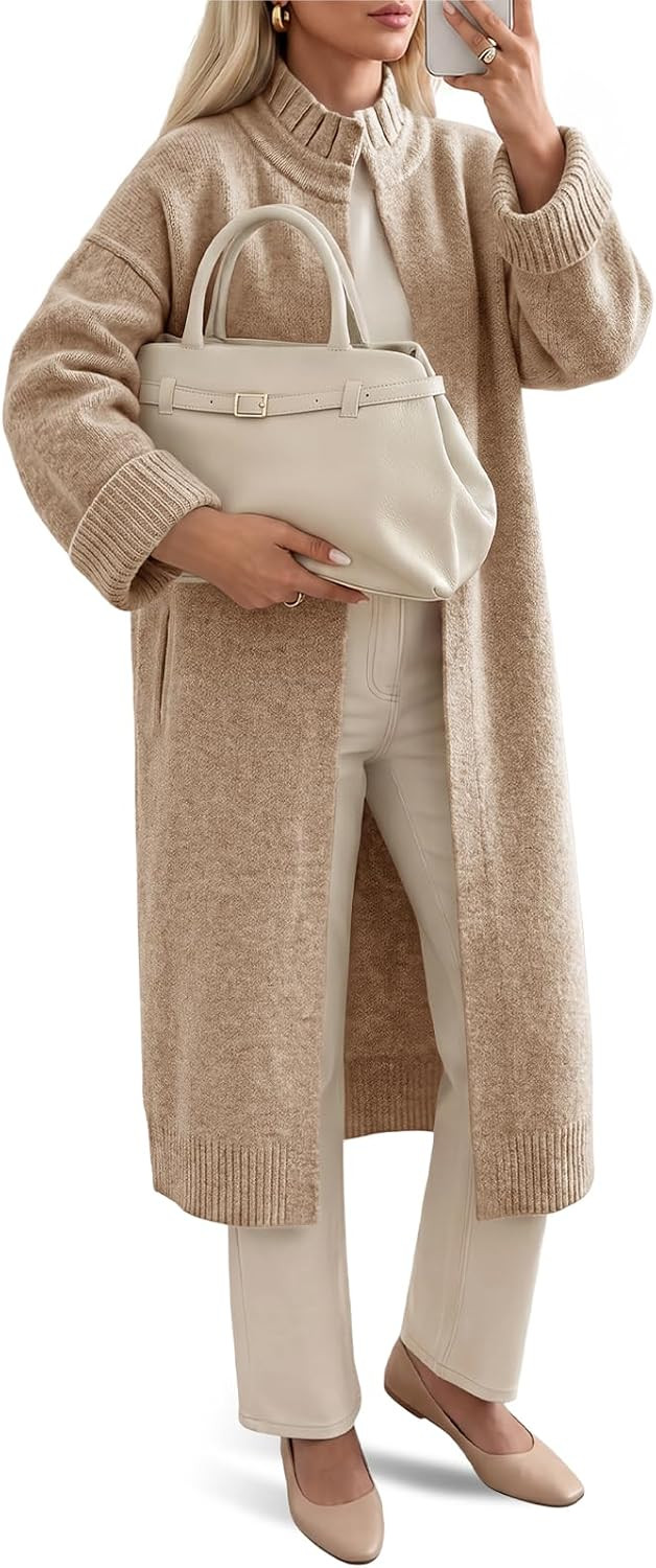 Saodimallsu Womens Ruffle Mock Neck Open Front Long Cardigan Sweaters | Amazon (US)