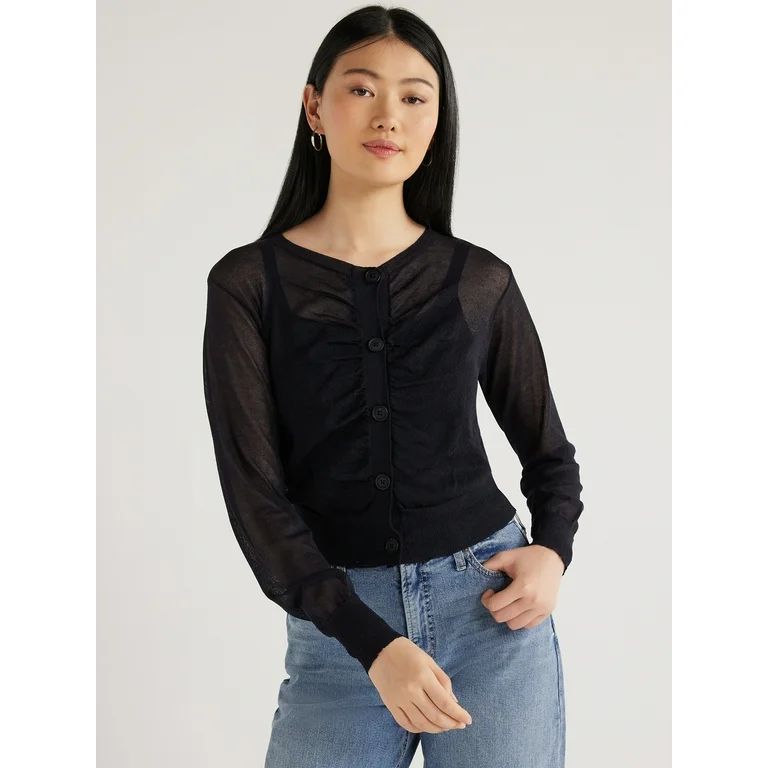 Scoop Women's Sheer Pleated Cardigan Sweater with Long Sleeves, Sizes XS-XXL | Walmart (US)