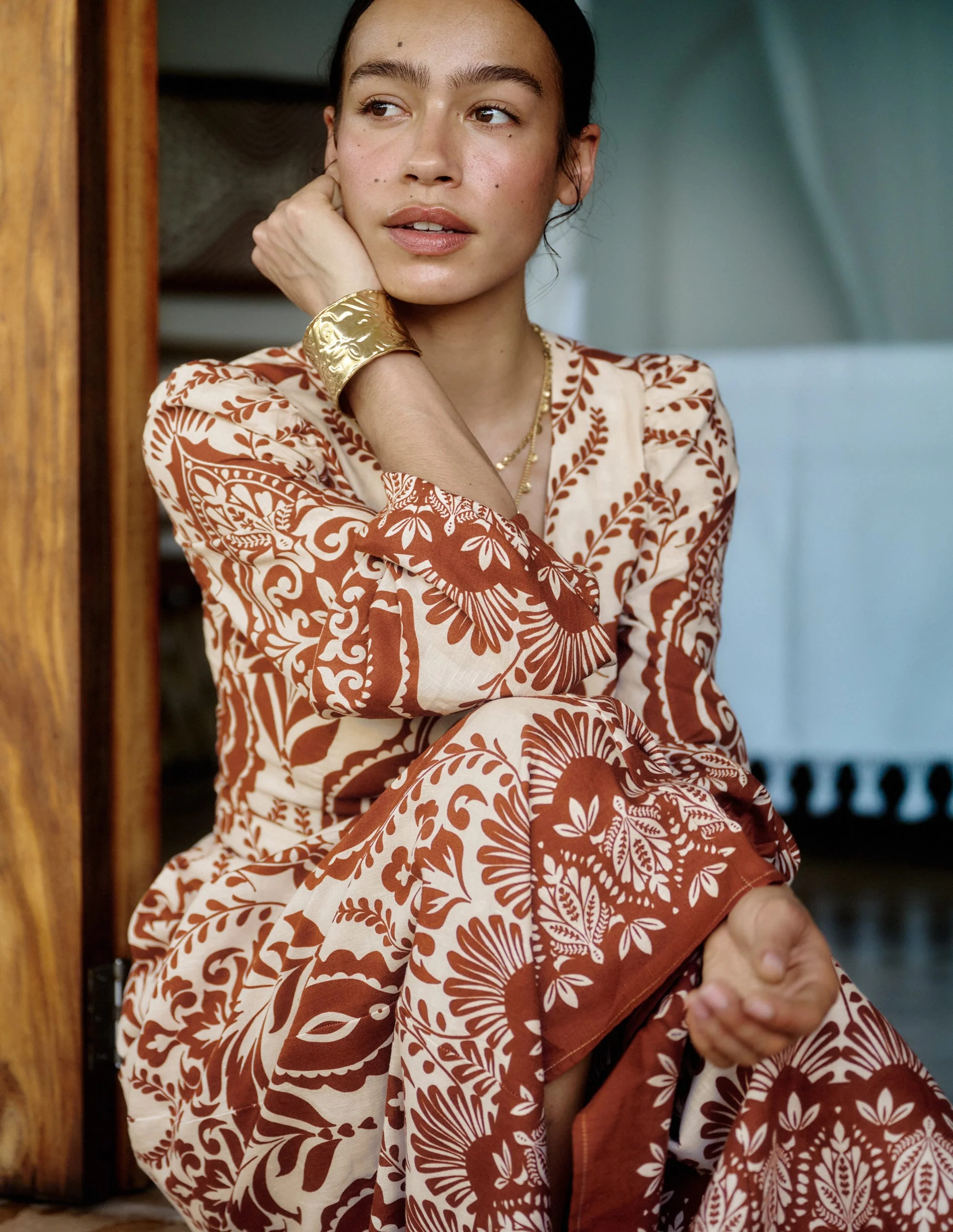 Florence Linen Blend Dress-Orange, Ornamental Garden | Boden (US)