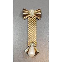 Bow Brooch Sterling Silver Gold Gilt Rhinestone & Faux Pearl | Etsy (US)