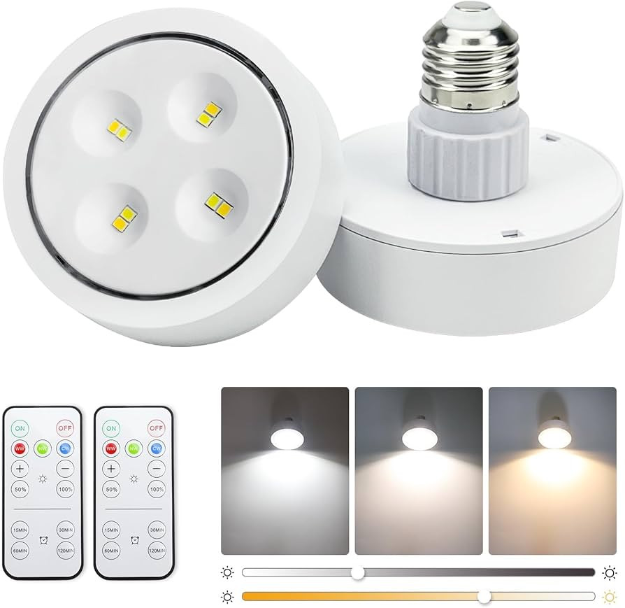 Battery Operated Light Bulbs Sets of 2, LED Puck Lights with Remote Control, AA Battery Bulb with... | Amazon (US)