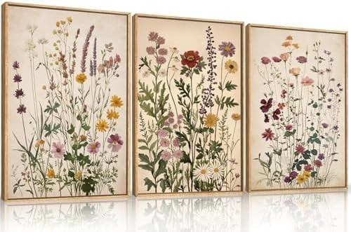 Ausril Vintage Wildflower Watercolor Framed Canvas Wall Art Set, Retro Flower Botanical Wall Deco... | Amazon (US)